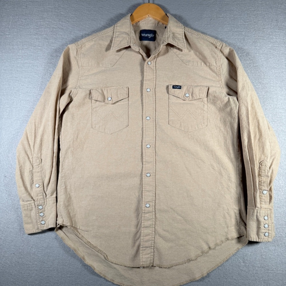 Wrangler Mens Tan Khaki Western Pearl Snap Long Sleeve Shirt Large L 13258